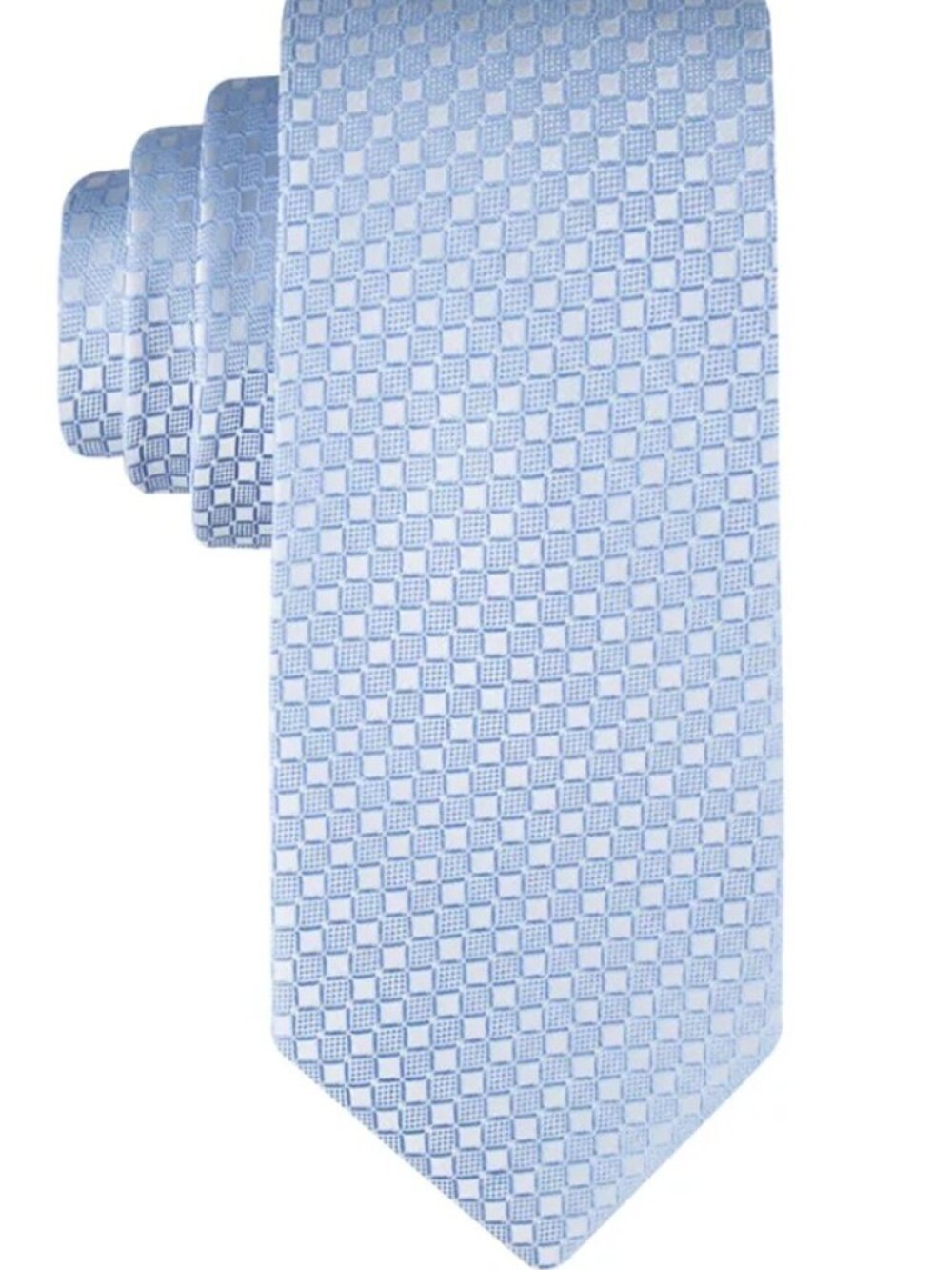 Calvin Klein Mens Checkered Geo-Print Tie Light Blue ONE SIZE